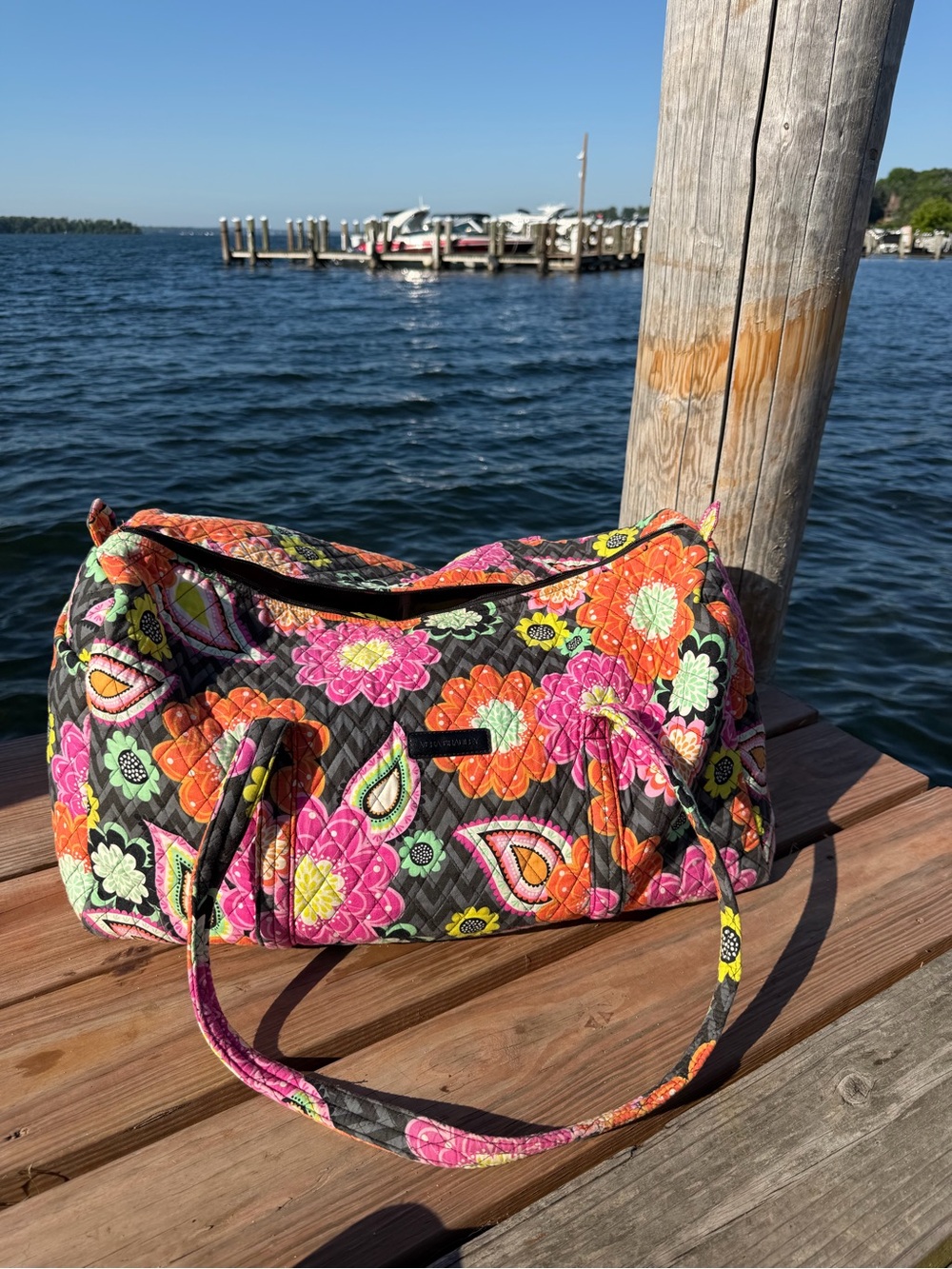Vera Bradley Quilted Floral Shoulder Bag in Pink & Orange